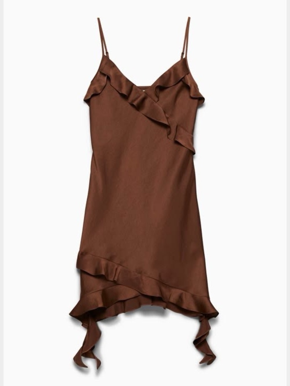 Wilfred Asymmetrical Ruffle Slip Dress in Chocolate Brown